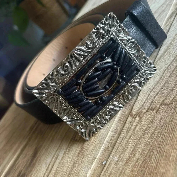 Streets Ahead Black Leather Belt Silver Buckle Size Large main image 10